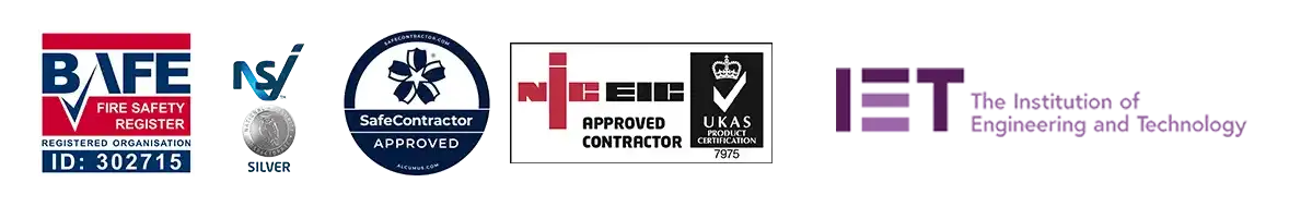 BAFE Fire Safety Register, NSI Silver, SafeContractor Approved, NICEIC UKAS Approved Contractor, IET
